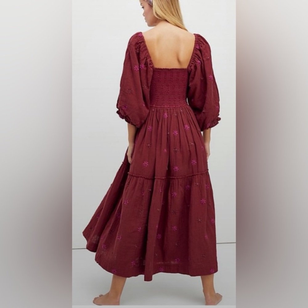 Free People Dahlia Embroidered Maxi Dress in Sweet Raisin size M - Picture 3 of 10